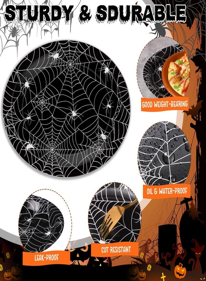 Vesici 100 Pcs Halloween Paper Plates 11 Inch Oval Halloween Spider Web Heavy Duty Party Supplies Disposable Dessert Plates for Party Decorations Dinner Tableware Set - Image 5