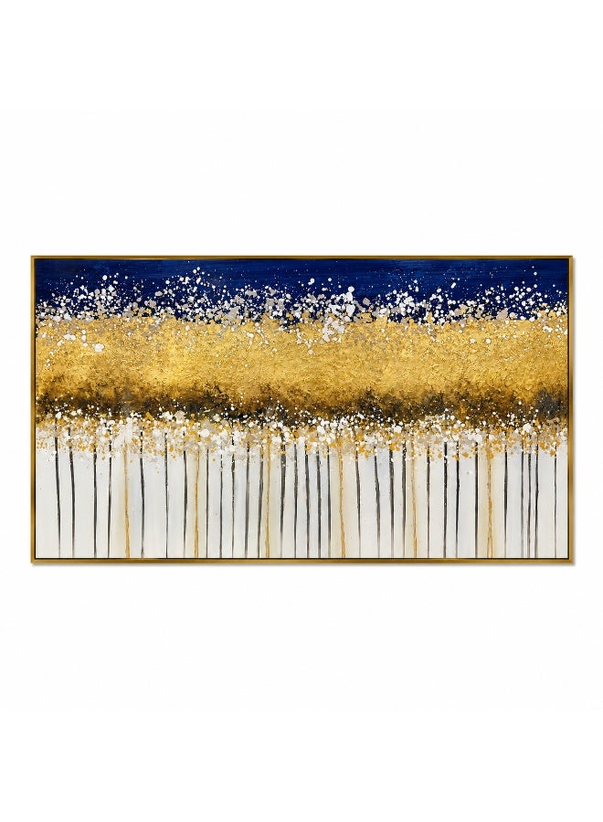 Luxury Blue and Gold Abstract Wall Art 120x60cm Textured Acrylic Painting with Gold Frame Modern Large Wall Decor for Living Room Office  Hotel - Image 1