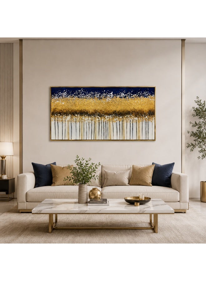 Luxury Blue and Gold Abstract Wall Art 120x60cm Textured Acrylic Painting with Gold Frame Modern Large Wall Decor for Living Room Office  Hotel - Image 4