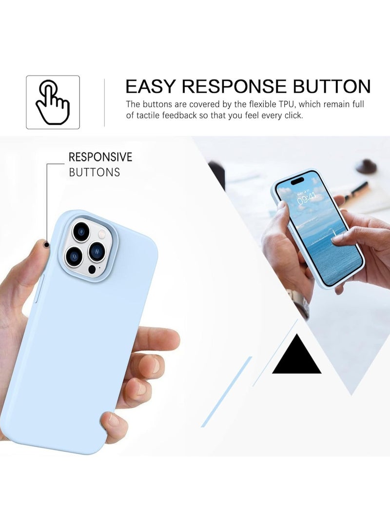 أكاليكس جراب سيليكون متوافق مع iPhone 15 Pro مقاس 6.1 بوصة، سيليكون سائل رفيع، طبقات من المطاط الهلامي الناعم المقاوم للصدمات، جراب حماية للهاتف مع بطانة من مادة TPU (أزرق سماوي) - Image 5