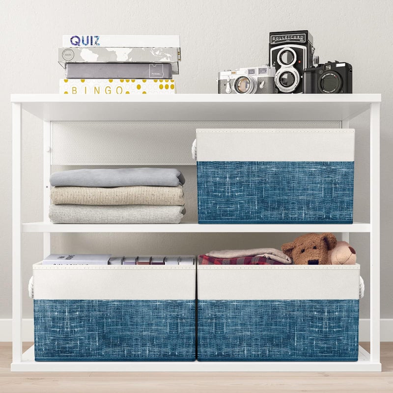 Fab totes Storage Bins [3-Pack], Foldable Storage Baskets for Organizing Toys, Books, Shelves, Closet, Large Storage Box with Rope Handles, Sturdy Organizer Bins, White & Blue - Image 5