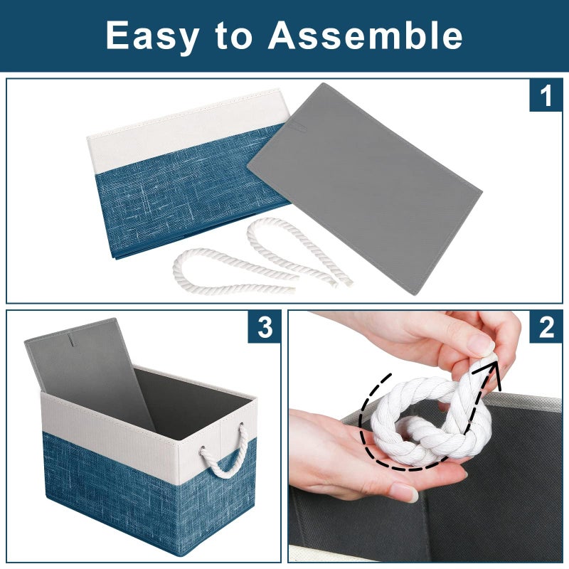 Fab totes Storage Bins [3-Pack], Foldable Storage Baskets for Organizing Toys, Books, Shelves, Closet, Large Storage Box with Rope Handles, Sturdy Organizer Bins, White & Blue - Image 3