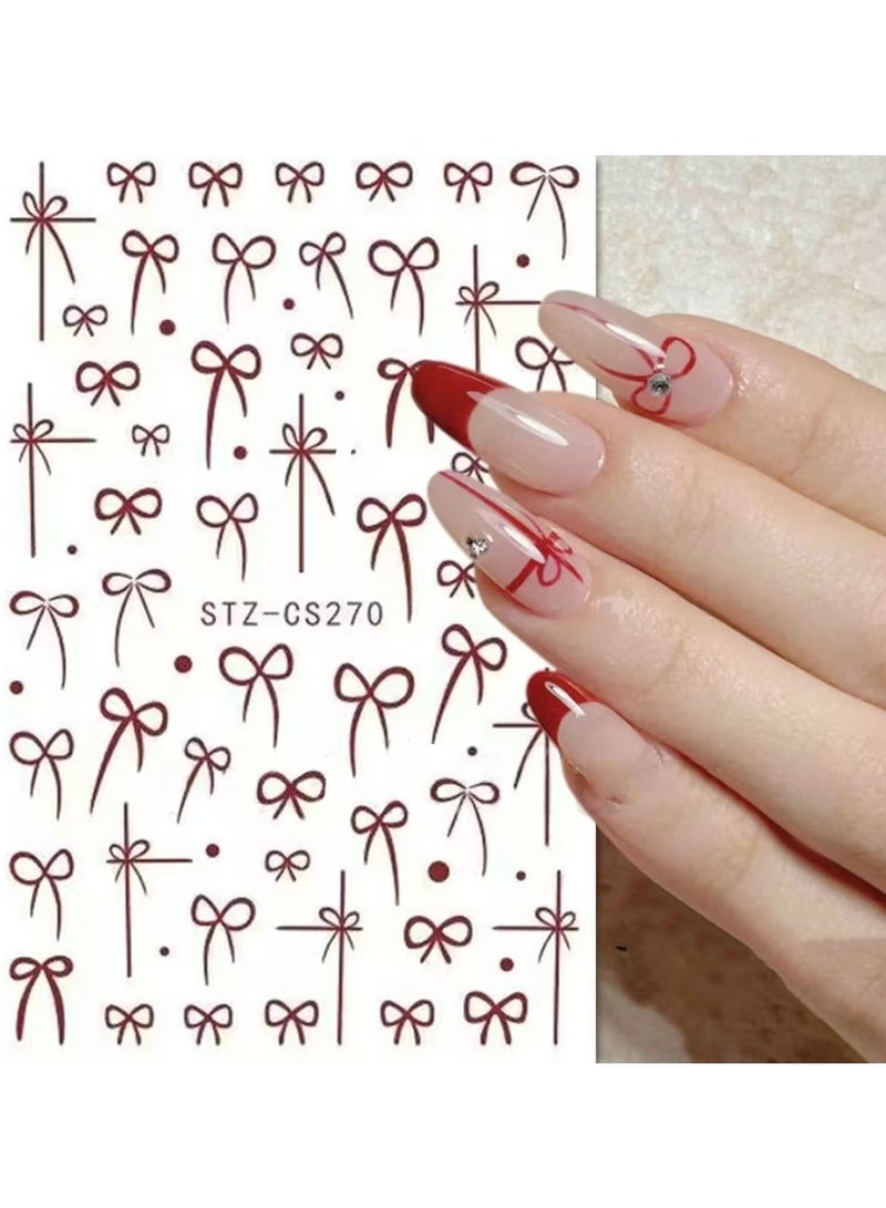 6sheets Shiny Bow Nail Art Stickers - 3D Glitter Bows Heart Star Nail Stickers Nail Art Supplies Self-Adhesive Silver Glitter Powder Design Sticker French Nail Tip for Fingernail Toe Manicure Nail Decoration - Image 3