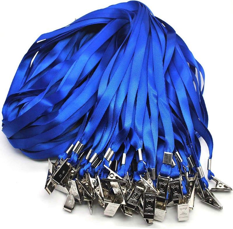 Beebel Blue Lanyards 100 Pack Nylon Flat Badge Lanyard Bulldog Clip for Id Badge Name Tag - Image 1