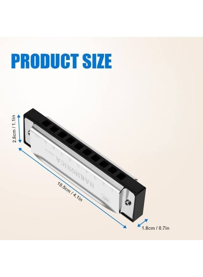 Harmonica, 1PCS Key of C 10 Hole 10 Tones Titanium Color Harmonica with Case for Beginner Students - Image 2