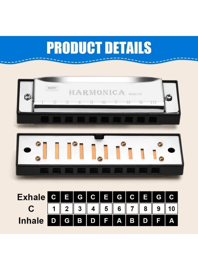Harmonica, 1PCS Key of C 10 Hole 10 Tones Titanium Color Harmonica with Case for Beginner Students - Image 4