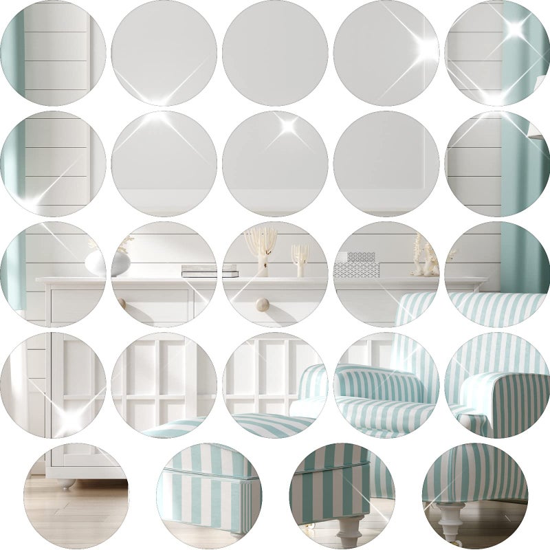 Cindeer Set of 24 Acrylic Round Mirror Plate Circle Mirror Trays Wedding Centerpieces for Tables Self Adhesive Non Glass Mirror Stickers for Home or Wall Decor Candle Crafts 12 Inch 
