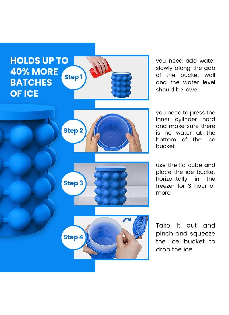 LADUBA ENTERPRISE - Ice Cube Bottle 2 in 1 Design Cylindrical Silicone Ice Mold Trays ice Maker Freezer Different Design 3D Cubes Maker Ice Bucket for Any Things Frozen Food Drink Cocktail and More Color Blue - Image 1