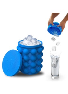 Ice Cube Bottle 2 in 1 Design Cylindrical Silicone Ice Mold Trays ice Maker Freezer Different Design 3D Cubes Maker Ice Bucket for Any Things Frozen Food Drink Cocktail and More Color Blue