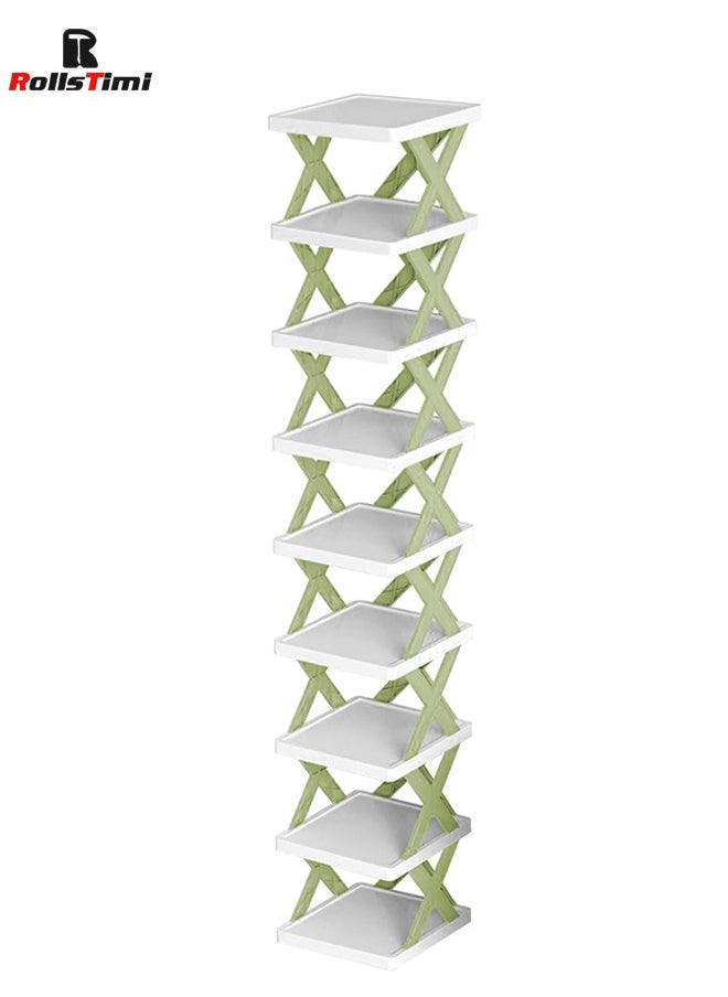 RollsTimi  Multi-Layer Shoe Rack Storage Organizer, Narrow Shoe Rack, Shoe Tower, Expandable Free Standing Shoe Racks, Green,9-Layer  - Image 1