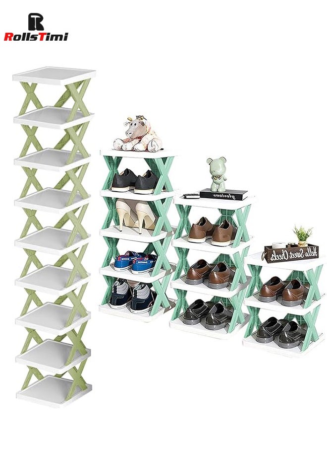 RollsTimi  Multi-Layer Shoe Rack Storage Organizer, Narrow Shoe Rack, Shoe Tower, Expandable Free Standing Shoe Racks, Green,9-Layer  - Image 2