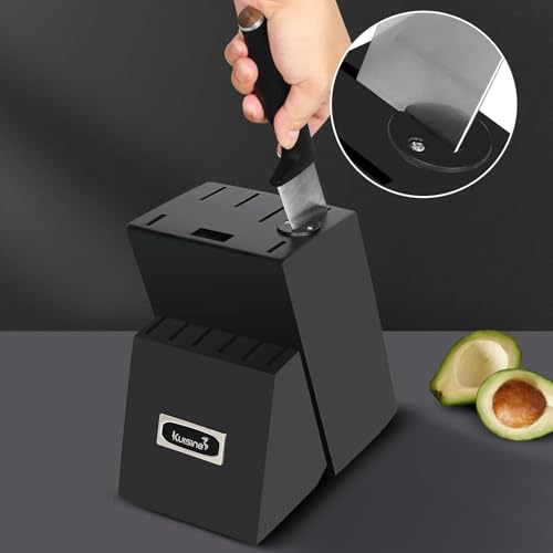 Kuisine Kitchen Chef Knife Block Set,High Carbon Stainless Steel Sharp Knife Set with Built-in Sharpener,Elegant Gift(Black,15pcs) - Image 3