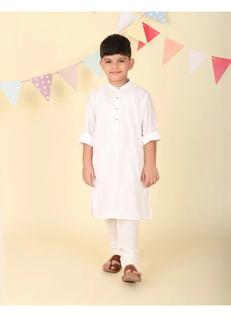 Fabindia White Cotton Chikankari Long Kurta