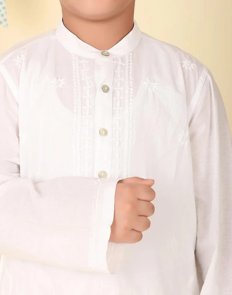 Fabindia White Cotton Chikankari Long Kurta
