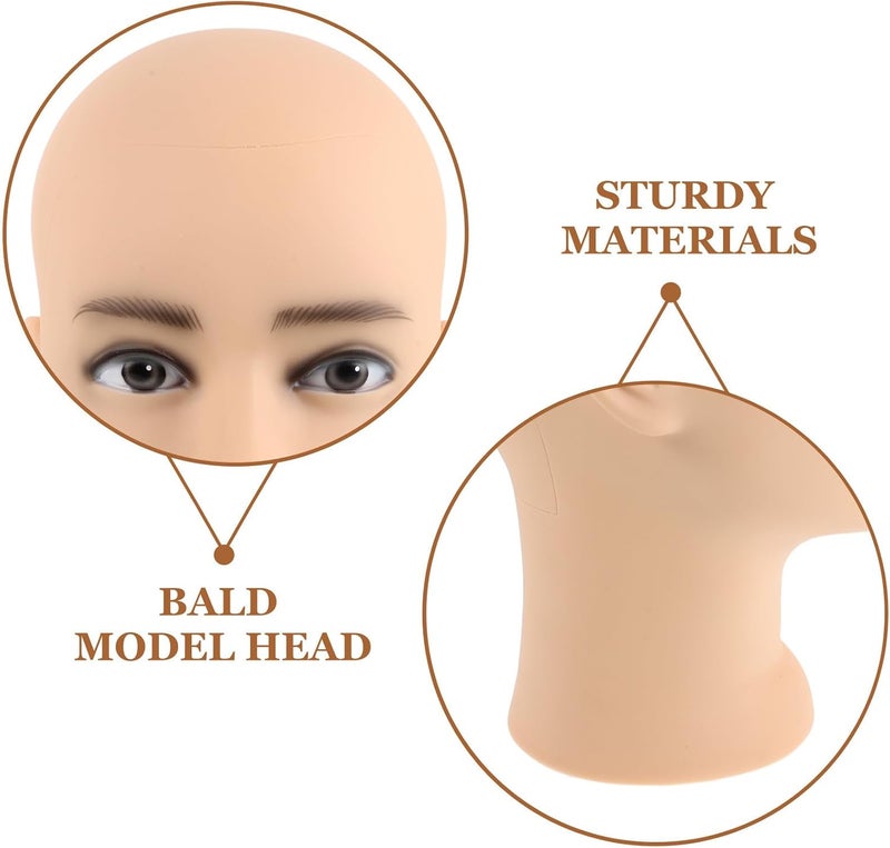 Bald Mannequin Head: Realistic Male Wig Stand For Hairdressing - Bald Men Head Model For Wig Display Hat Stand Makeup Cosmetology Training Glasses - Image 3