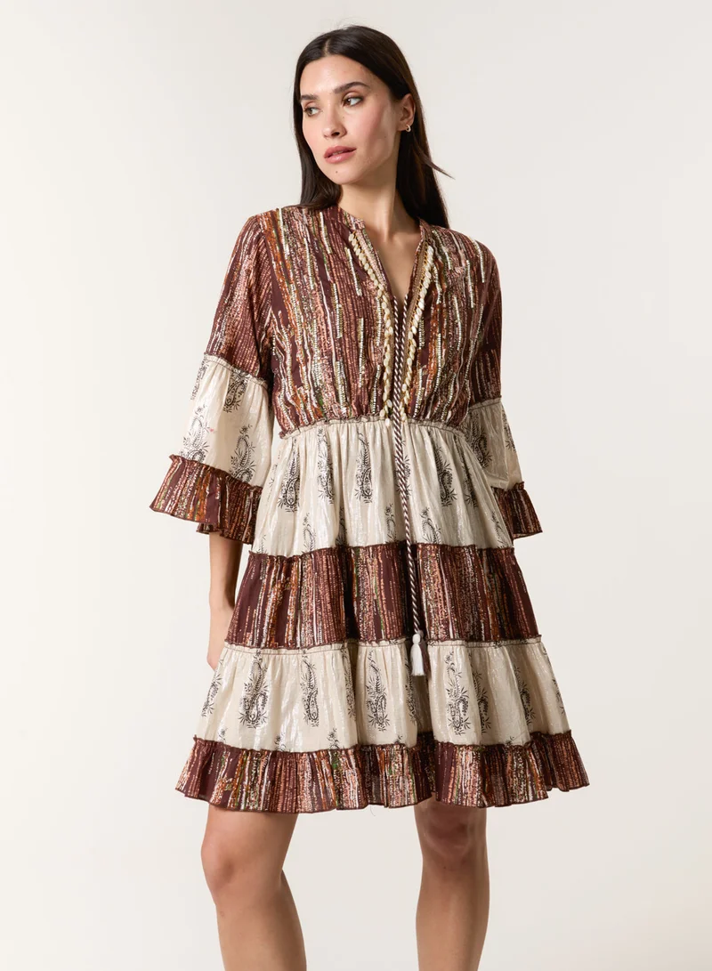 Blue Vanilla Beaded Smock Mini Dress