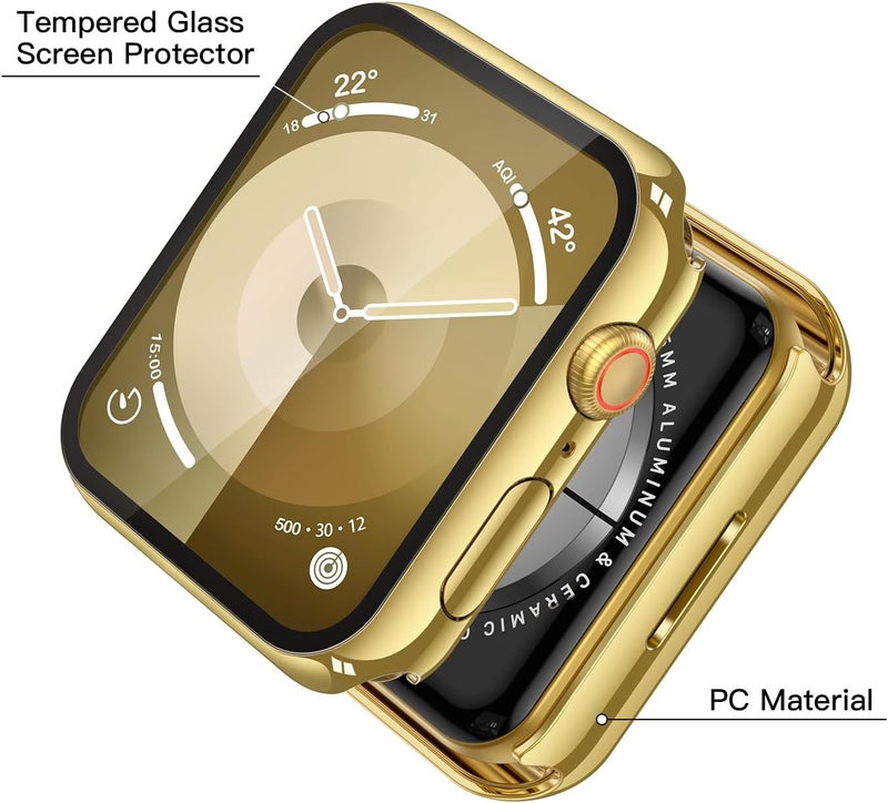 Misxi 2 Pack Tempered Glass Case Compatible for Apple Watch Series 9 Series 8 Series 7 45mm, Hard PC Screen Protector Overall Protection Scratch-Resistant Cover for iWatch, 1 Gold + 1 Transparent - Image 4