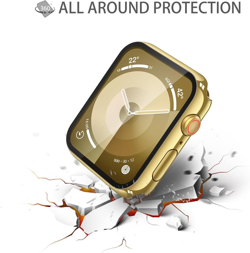 Misxi 2 Pack Tempered Glass Case Compatible for Apple Watch Series 9 Series 8 Series 7 45mm, Hard PC Screen Protector Overall Protection Scratch-Resistant Cover for iWatch, 1 Gold + 1 Transparent - Image 5
