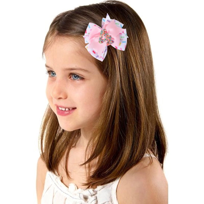 Jissoo Sprinkle Hair Bow for Girls - Confetti First Birthday Pink Party Decorations, Ice Cream Theme for 1st Birthday (4th Hair Bow) - Image 3
