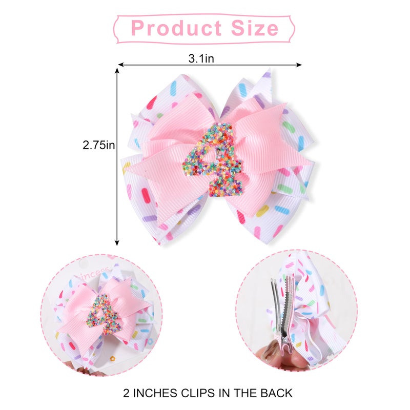Jissoo Sprinkle Hair Bow for Girls - Confetti First Birthday Pink Party Decorations, Ice Cream Theme for 1st Birthday (4th Hair Bow) - Image 2