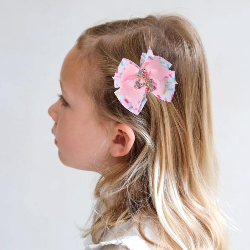 Jissoo Sprinkle Hair Bow for Girls - Confetti First Birthday Pink Party Decorations, Ice Cream Theme for 1st Birthday (4th Hair Bow) - Image 4