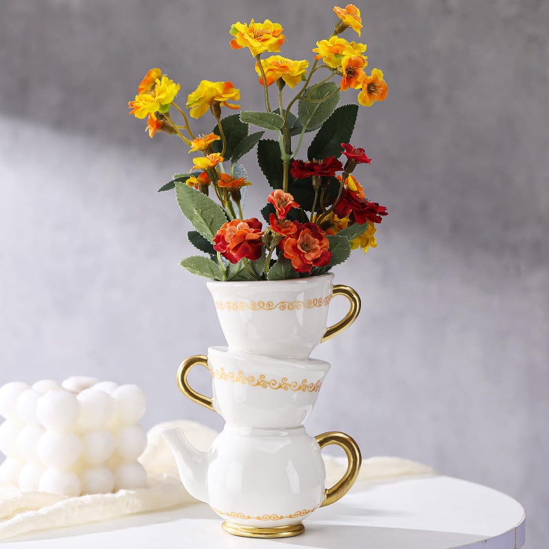 Tioncy Mini Teacup Bud Vase 5 Wonderland Tea Party Decorations Antique Vintage Kitchen Decor Whimsy Ceramic Vase Tea Party Favor for Wedding Gift Birthday Bridal Showers Home1 Pcs - Image 2