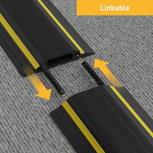 D-Line 6ft Floor Cord Cover, Made in USA Linkable Cable Protector, Hide Extension Cords, Protect Cords, Prevent Cable Trips, Cord Hider, Heavy Duty - Cord Cavity = 1.18" (W) x 0.39" (H), Black/Yellow - Image 4
