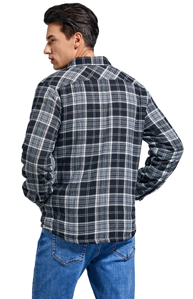 Puwasa Mens Plaid Flannel Jacket Sherpa Lined Warm Fleece Lightweight Jacket Button Up Pocket Jacket for Man Black Small - Image 5
