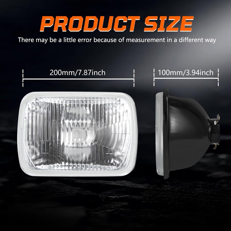 IHNZCB 7X6 Inch H6054 Glass Square Headlight Housing + H4/9003 High Low Beam Bulbs for Cars,Truck and Van,Halogen Sealed High Low Dual Beam,OEM Style Original Classic Look Conversion Assembly Pair Kit - Image 5