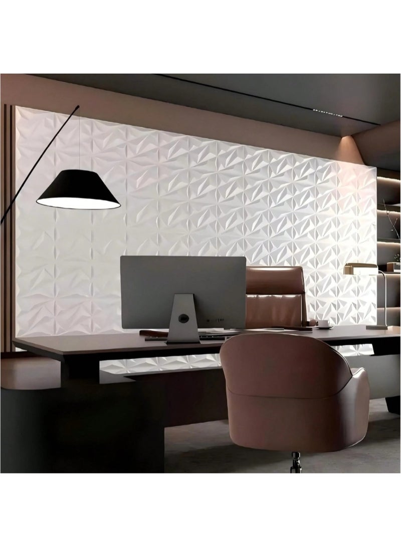 3D Wall Panels, Diamond Design PVC Wallpaper, Decorative PVC Wall Covering, Each Panel 30x30cm, White, 12 Pieces