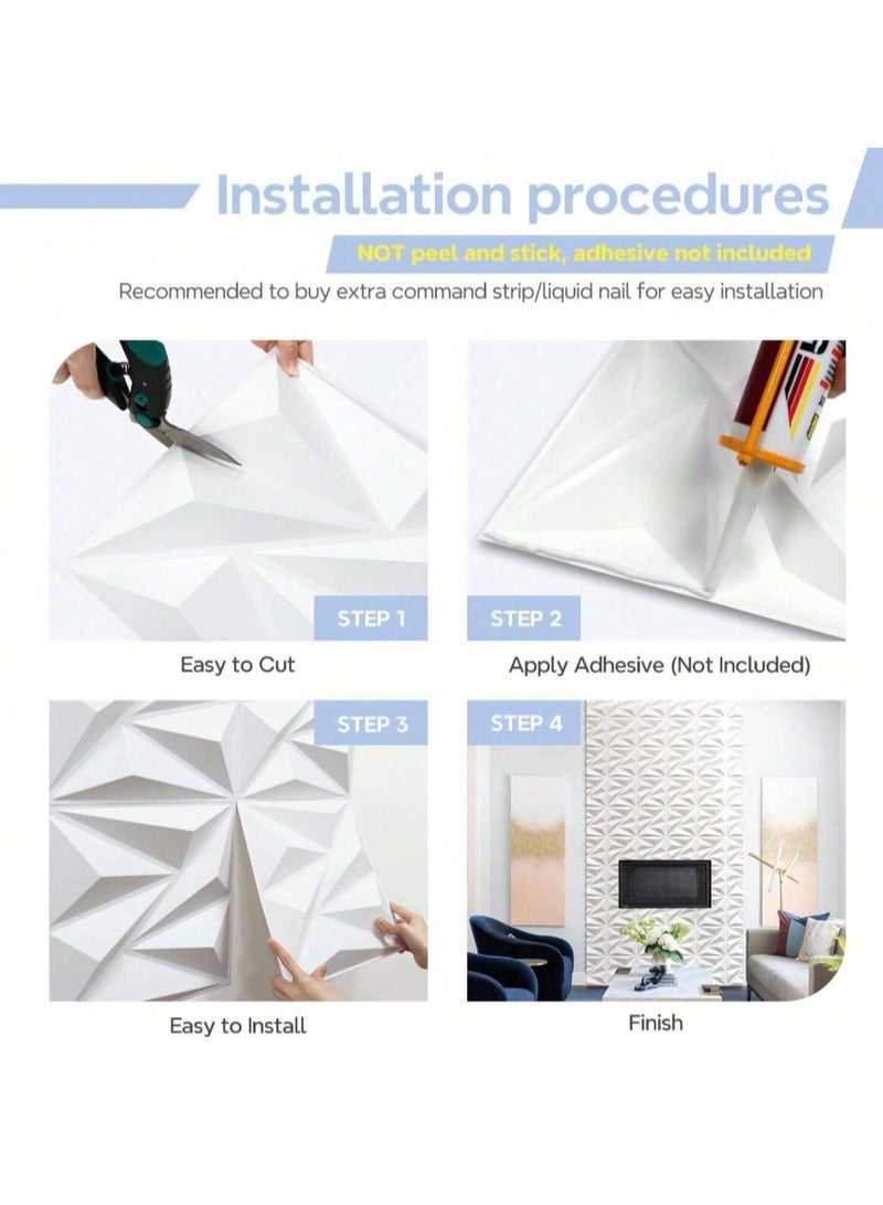 3D Wall Panels, Diamond Design PVC Wallpaper, Decorative PVC Wall Covering, Each Panel 30x30cm, White, 12 Pieces