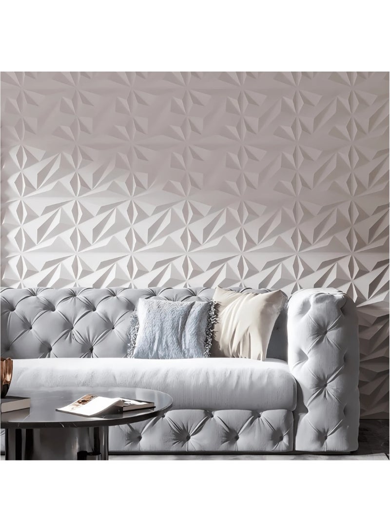 3D Wall Panels, Diamond Design PVC Wallpaper, Decorative PVC Wall Covering, Each Panel 30x30cm, White, 12 Pieces