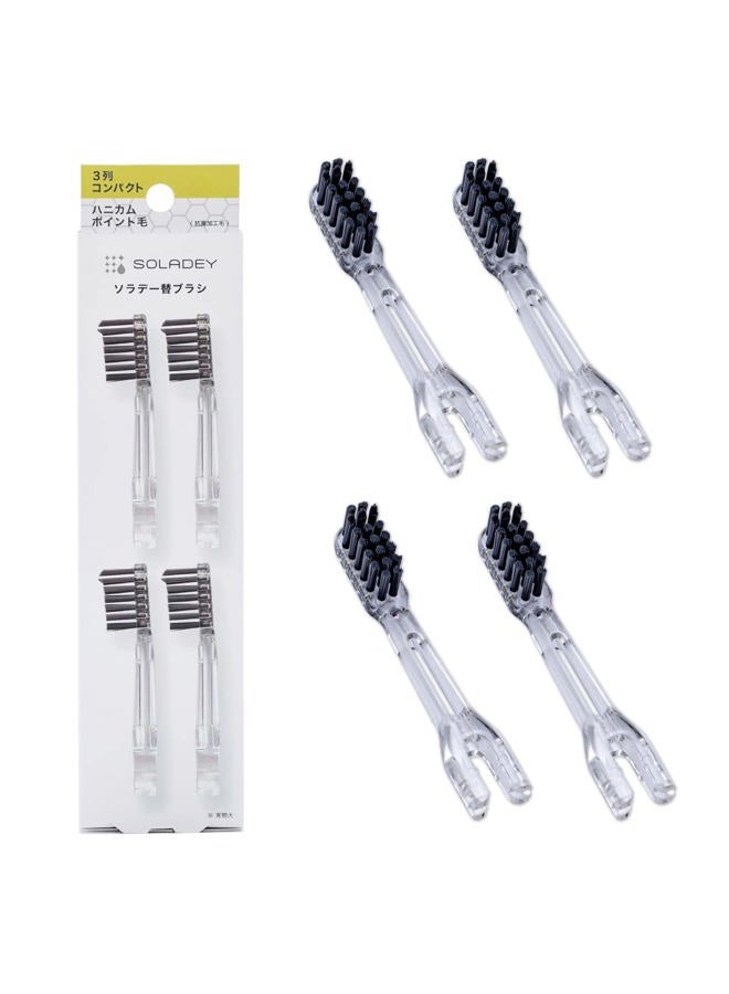 Soladey Ionic Toothbrush Replacement Brush Heads Refill, 4 Count -3 Row Honeycomb Point Bristle, Binchotan Charcoal and Silver Ions - Image 1