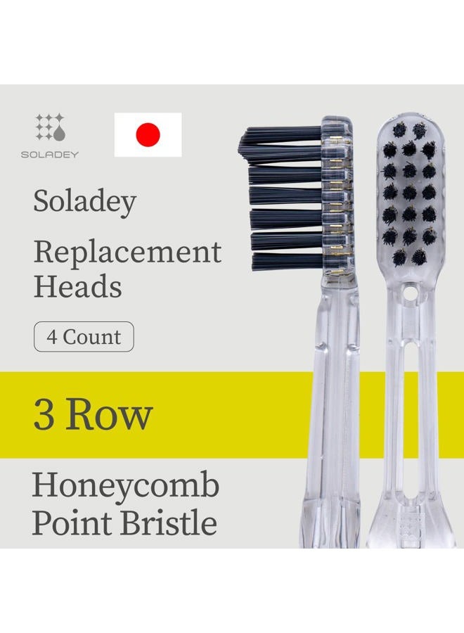 Soladey Ionic Toothbrush Replacement Brush Heads Refill, 4 Count -3 Row Honeycomb Point Bristle, Binchotan Charcoal and Silver Ions - Image 2