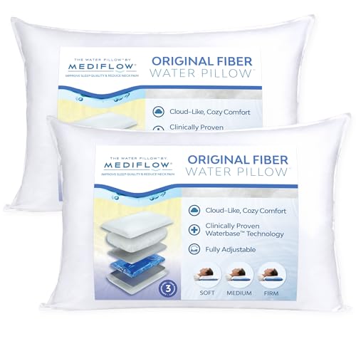 Mediflow Fiber Water Pillow - Adjustable Pillow for Neck Pain Relief, Pillow for Side, Back, and Stomach Sleepers, The Original Inventor of The Water Pillow, Clinically Proven Bed Pillow (2 Pillows) - Image 1
