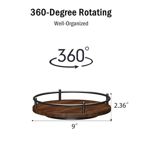 KOKSTOP Lazy Susan Organizer：9 Inch Rotating Spice Rack for Kitchen Countertop Round Wooden Turntable Holder for Cabinet, Dining Table, Cupboard Storage – Black - Image 3