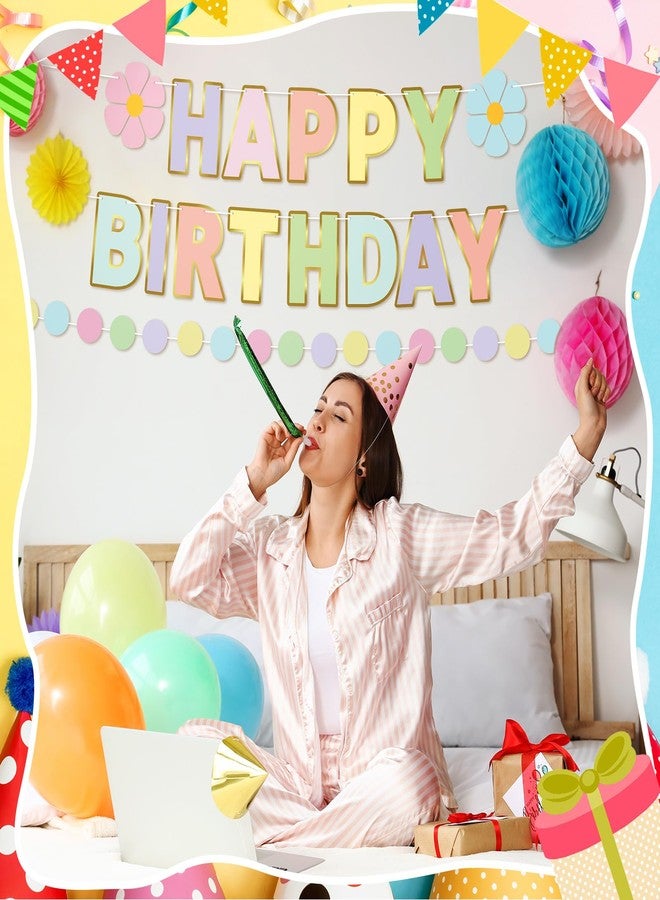 مجموعة سينلود من 5 قطع من لافتات حفلات أعياد الميلاد بتصميم زهور الأقحوان والماكارون، لافتة ملونة لحفلات أعياد الميلاد مع لافتات مثلثة، لافتة عيد ميلاد بألوان قوس قزح، زينة عيد ميلاد بزهرة الأقحوان، لوازم خلفية لحفلات أعياد الميلاد - Image 3