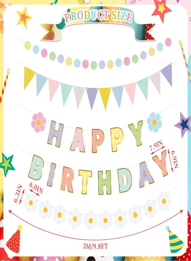 مجموعة سينلود من 5 قطع من لافتات حفلات أعياد الميلاد بتصميم زهور الأقحوان والماكارون، لافتة ملونة لحفلات أعياد الميلاد مع لافتات مثلثة، لافتة عيد ميلاد بألوان قوس قزح، زينة عيد ميلاد بزهرة الأقحوان، لوازم خلفية لحفلات أعياد الميلاد - Image 2