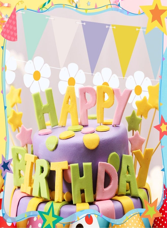 مجموعة سينلود من 5 قطع من لافتات حفلات أعياد الميلاد بتصميم زهور الأقحوان والماكارون، لافتة ملونة لحفلات أعياد الميلاد مع لافتات مثلثة، لافتة عيد ميلاد بألوان قوس قزح، زينة عيد ميلاد بزهرة الأقحوان، لوازم خلفية لحفلات أعياد الميلاد - Image 4