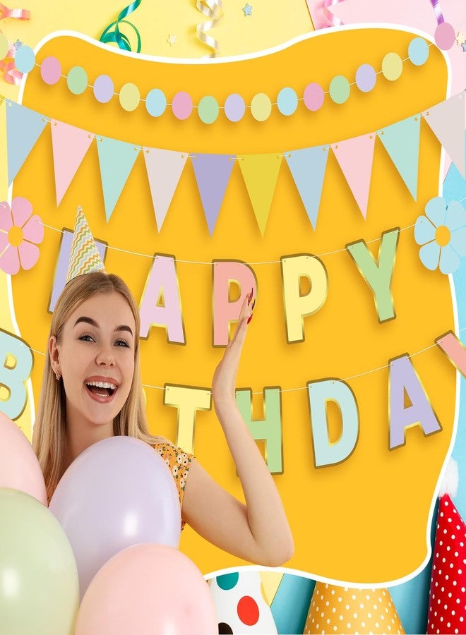 مجموعة سينلود من 5 قطع من لافتات حفلات أعياد الميلاد بتصميم زهور الأقحوان والماكارون، لافتة ملونة لحفلات أعياد الميلاد مع لافتات مثلثة، لافتة عيد ميلاد بألوان قوس قزح، زينة عيد ميلاد بزهرة الأقحوان، لوازم خلفية لحفلات أعياد الميلاد - Image 5