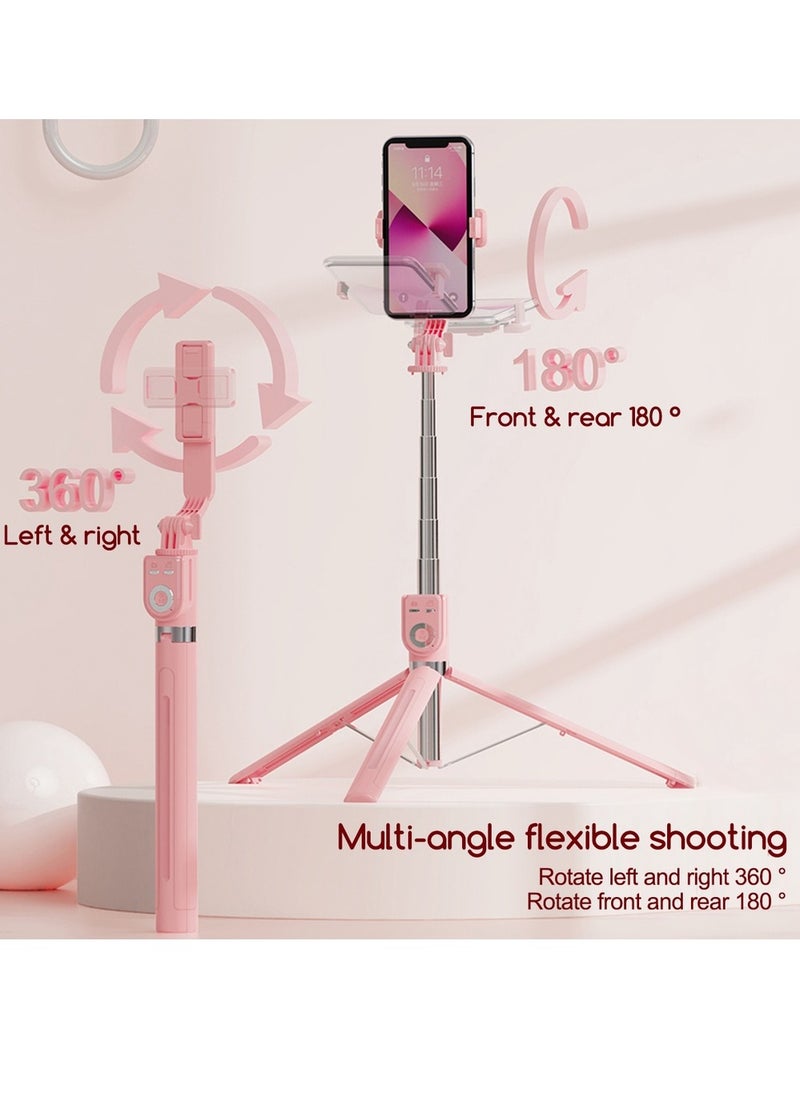 Generic - Stainless Steel Material Selfie Stick with Wireless Remote and Dual Lights, for i Phone/Android, Pink, 1.3 Meters - Image 1