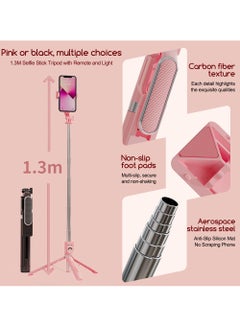 Generic Stainless Steel Material Selfie Stick with Wireless Remote and Dual Lights, for i Phone/Android, Pink, 1.3 Meters  - Image 3
