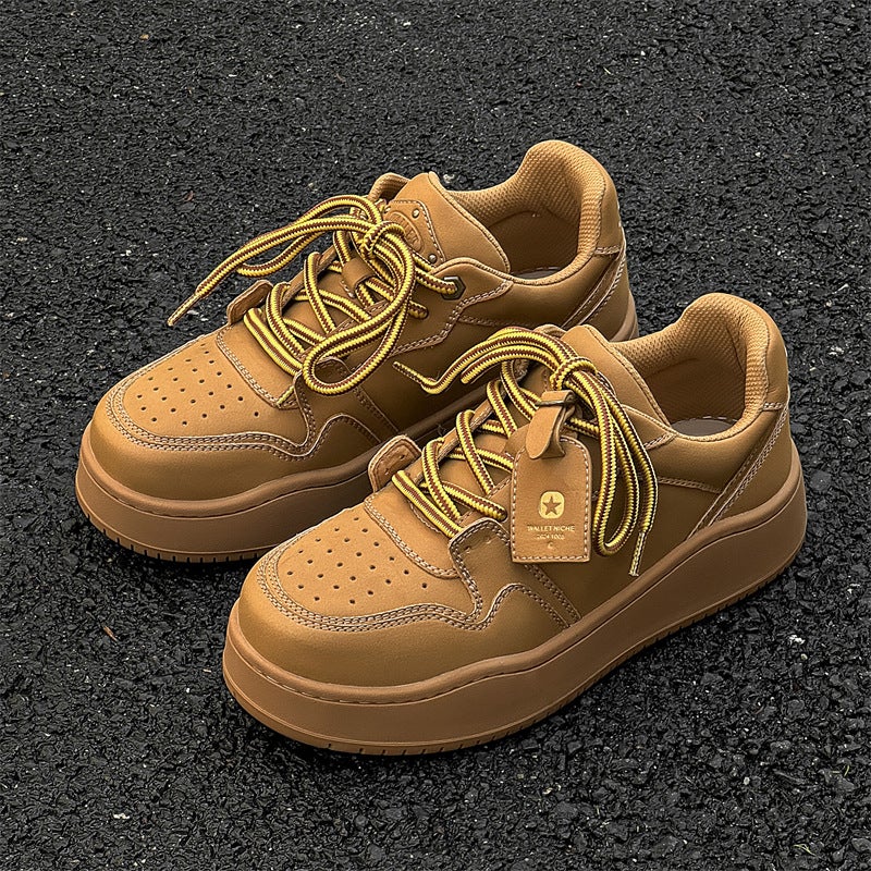Niche Design High Street Maillard Couple Sneakers Solid Color Lace-Up Versatile Thick-Soled Height-Increasing Casual Sneakers - Image 1