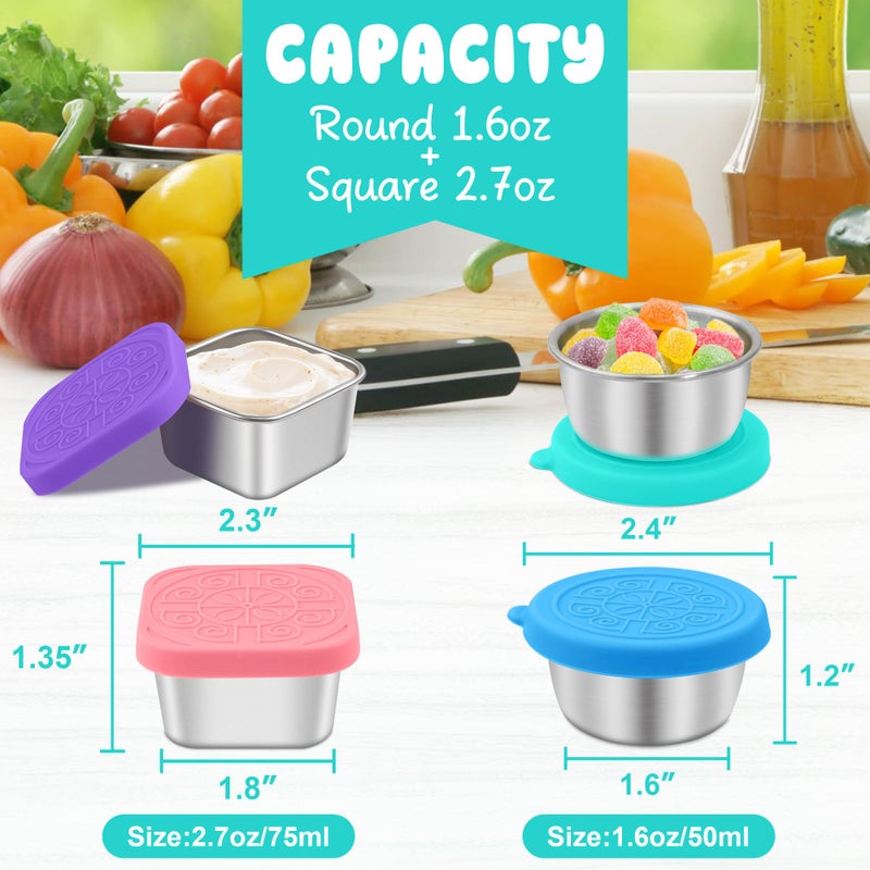 LIEMAND 6PCS Salad Dressing Container to Go, Leakproof Reusable Stainless Steel small container with lid,Sauce Containers for Lunch box,Picnics,Travel,Office and Meal Prep-1.6+2.7 Sets - Image 2