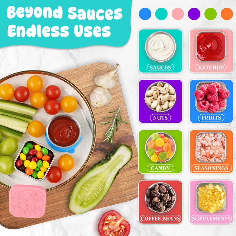 LIEMAND 6PCS Salad Dressing Container to Go, Leakproof Reusable Stainless Steel small container with lid,Sauce Containers for Lunch box,Picnics,Travel,Office and Meal Prep-1.6+2.7 Sets - Image 4