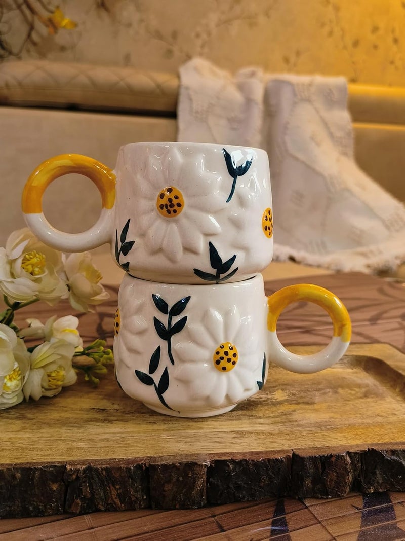 Niyara Stoneware Handmade Premium Ceramic Tea Cups and Coffee Mugs Ceramic Mugs to Gift to Best Friend Microwave Dishwasher Safe Set of 2 320ml Serendipity - Image 2