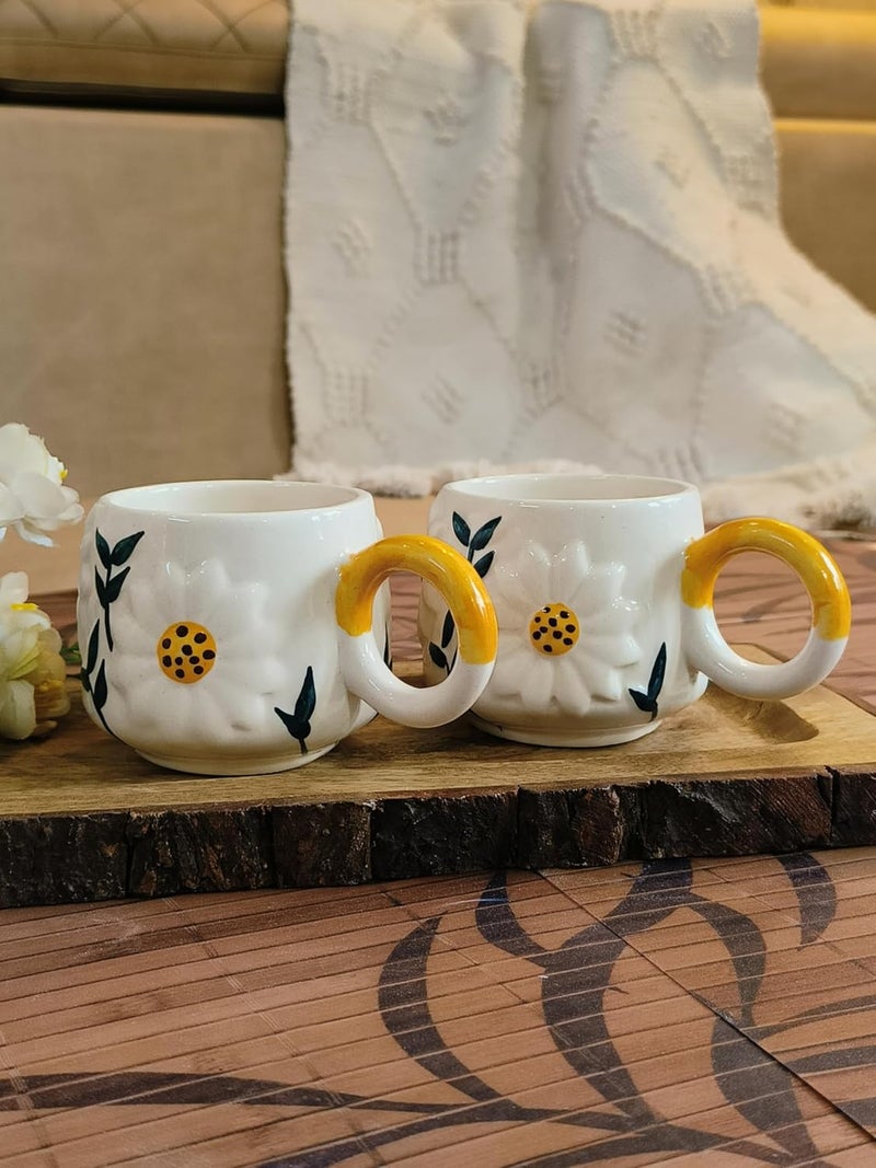Niyara Stoneware Handmade Premium Ceramic Tea Cups and Coffee Mugs Ceramic Mugs to Gift to Best Friend Microwave Dishwasher Safe Set of 2 320ml Serendipity - Image 1