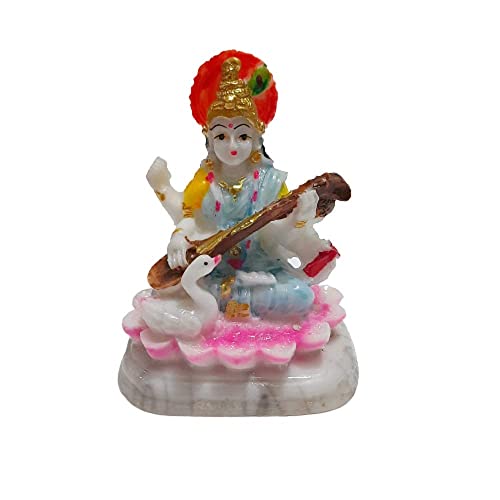 RENMAX Maa Saraswati Ji Idol Figurine Touch Marble Decorative Showpiece 9.5 cm Polyresin Multicolor -1Pc - Image 1