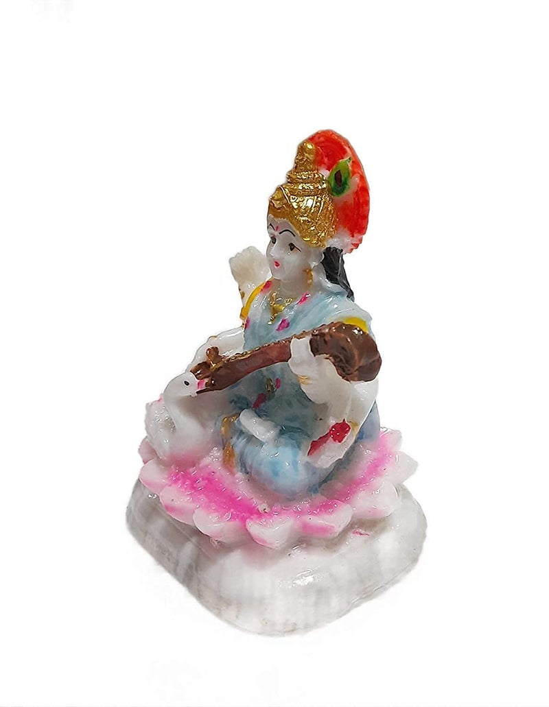 RENMAX Maa Saraswati Ji Idol Figurine Touch Marble Decorative Showpiece 9.5 cm Polyresin Multicolor -1Pc - Image 3