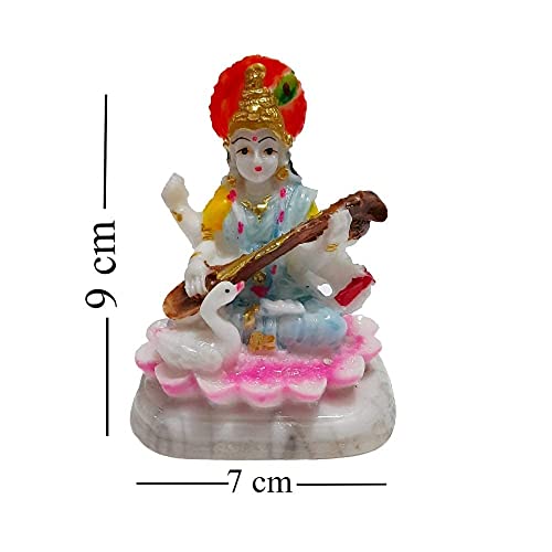RENMAX Maa Saraswati Ji Idol Figurine Touch Marble Decorative Showpiece 9.5 cm Polyresin Multicolor -1Pc - Image 4